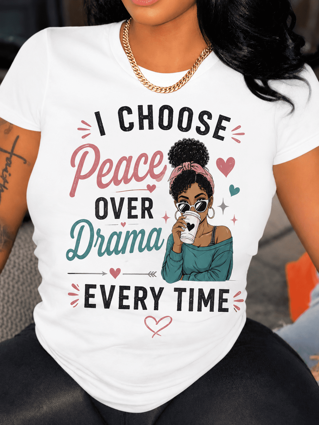 Women's I Choose Peace Over Drama Graphic T-Shirt product image 1