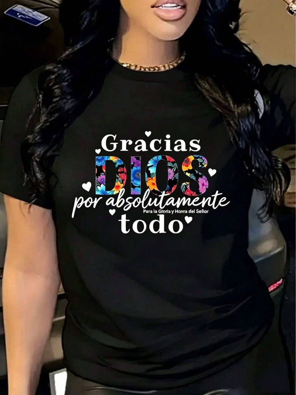 Women's Spanish Christian Graphic T-Shirt, Gracias Dios Por product image 1