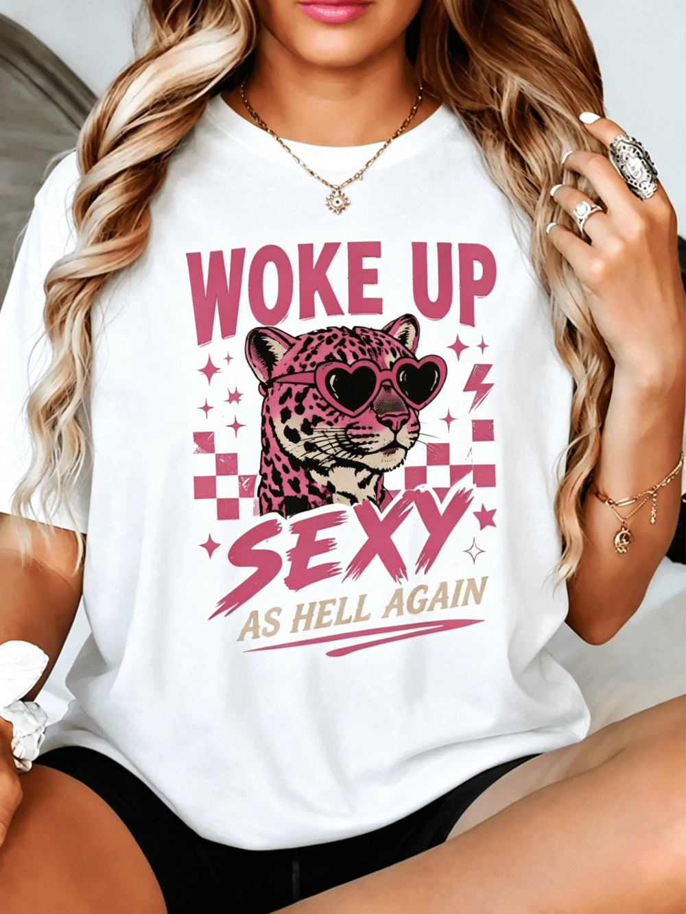 Women's Woke Up Sexy As Hell Again Graphic Tee, Pink product image 1