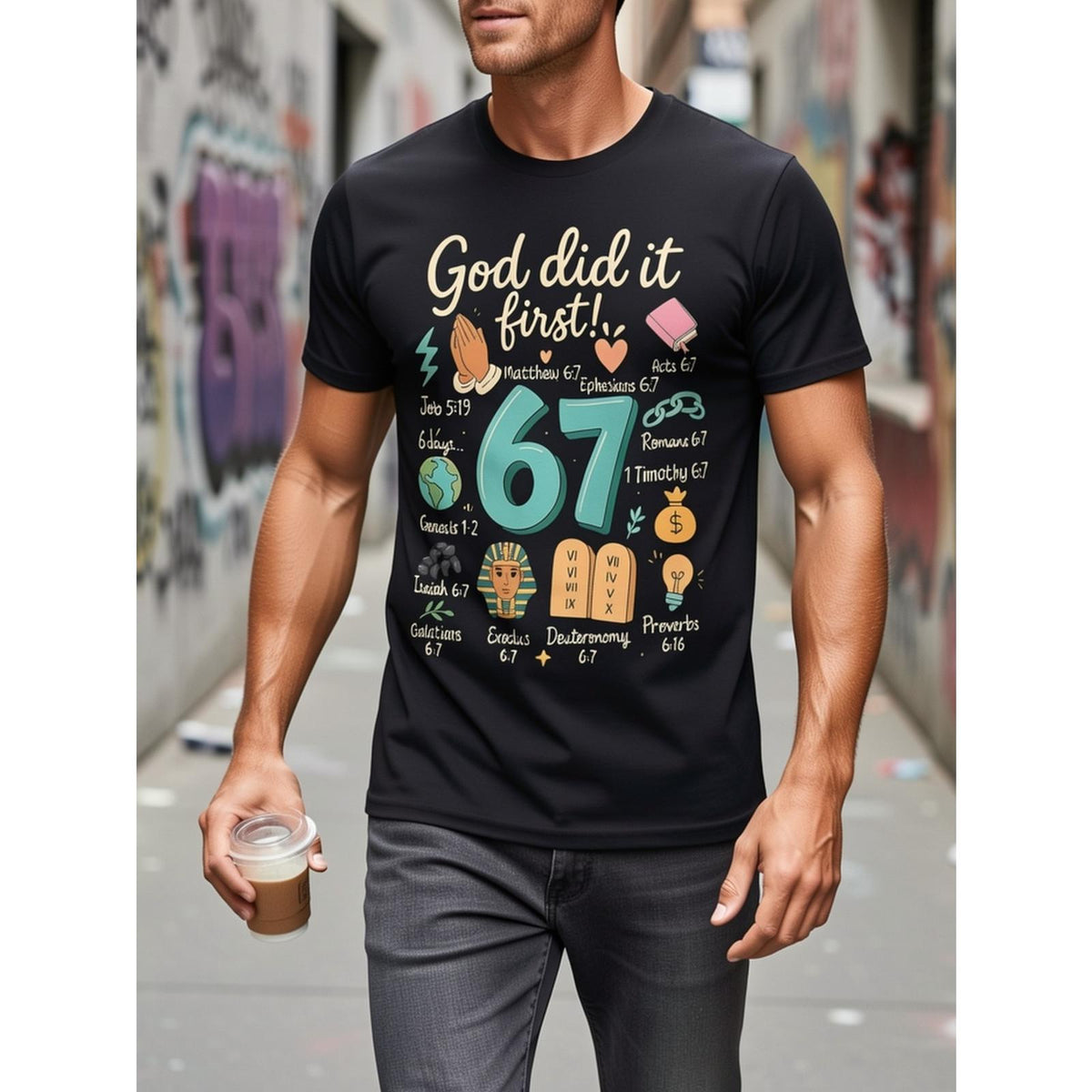 Retro God Did It First 67 Bible Verse Graphic T-Shirt product image 2