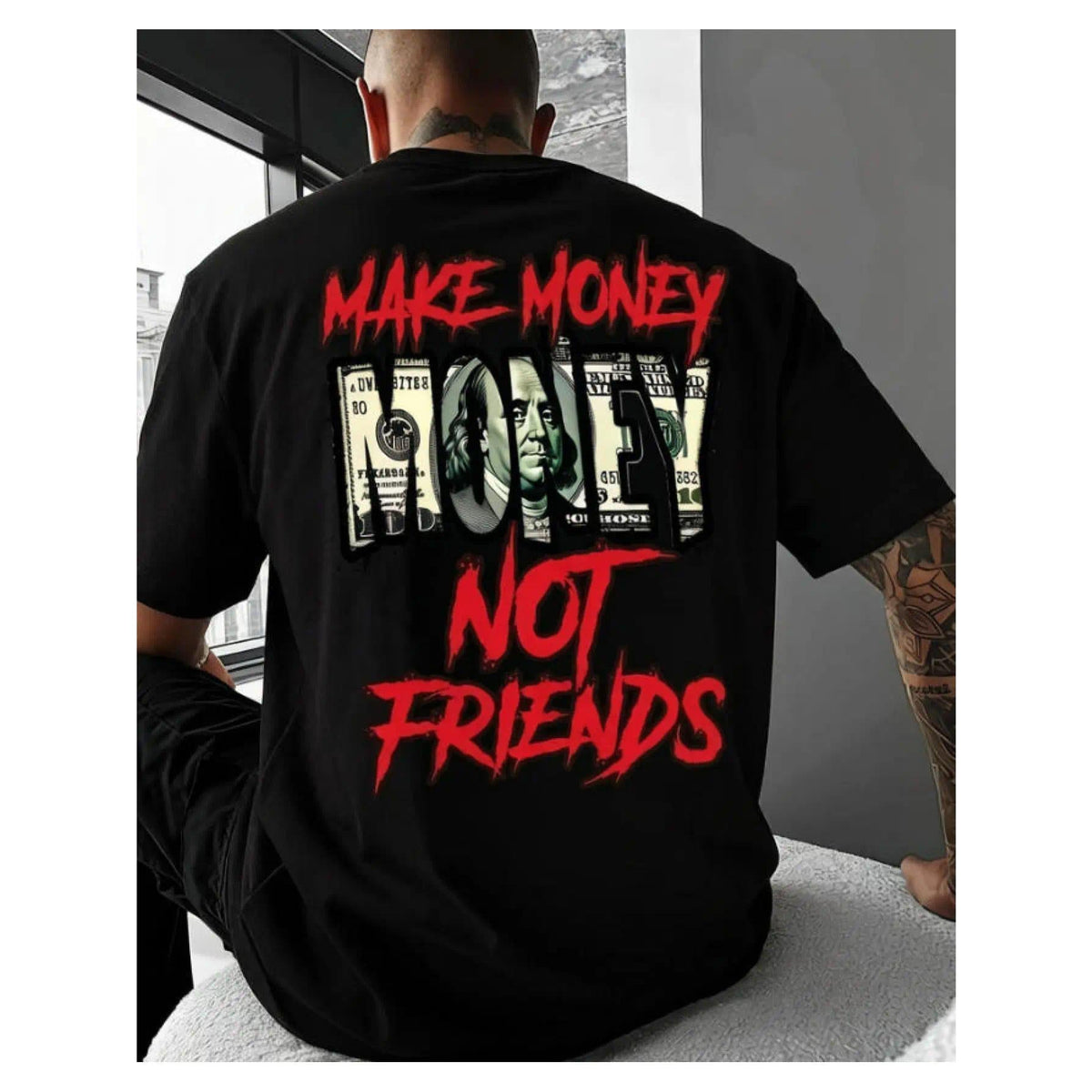 Men's Make Money Not Friends Slogan Graphic Tee Retro product image 11