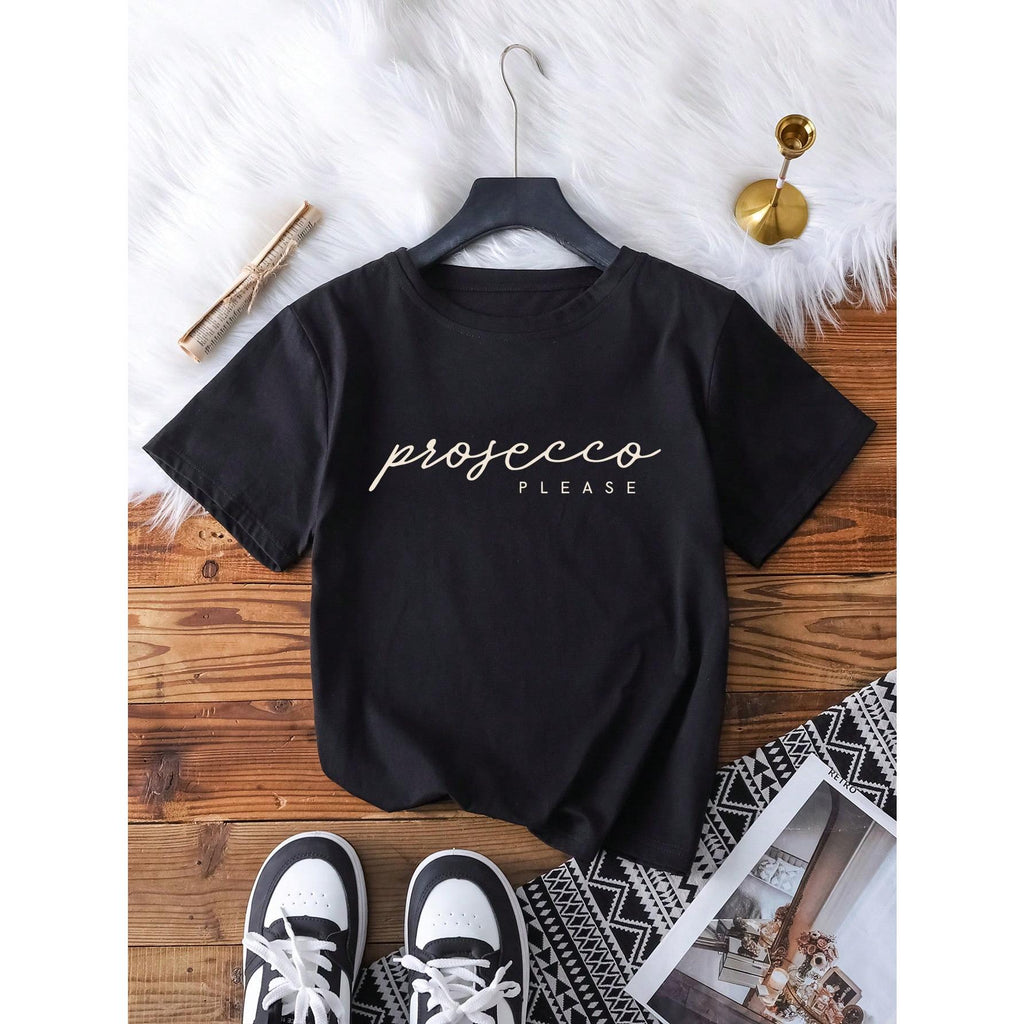 Prosecco Please Printed Casual Short Sleeve Round Neck product image 2