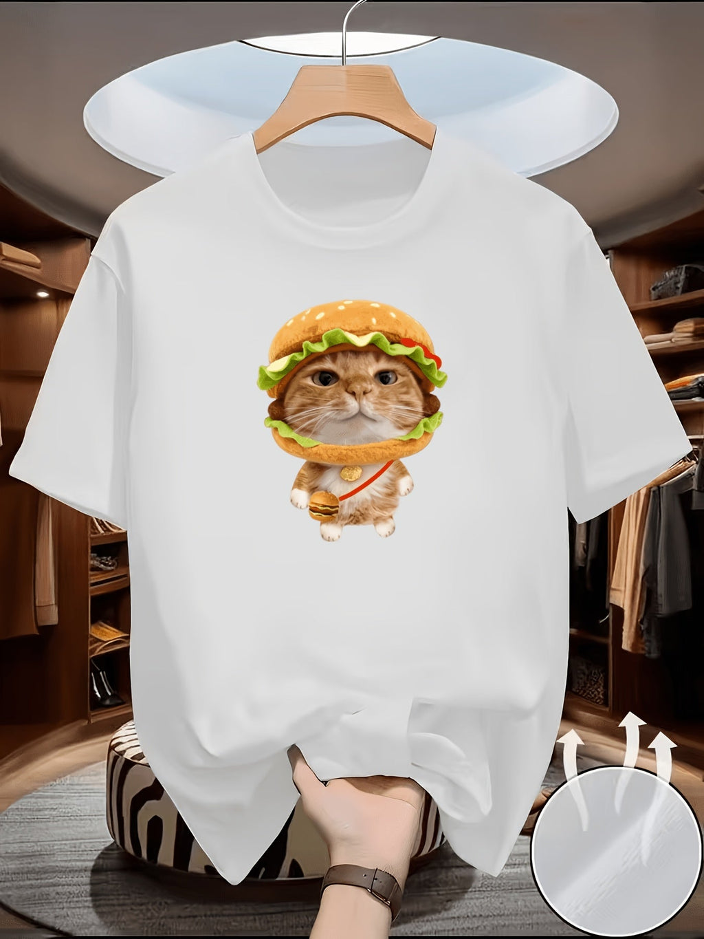 Funny Pet Cat with Hamburger Crossbody Bag Graphic Casual Streetwear T-shirt