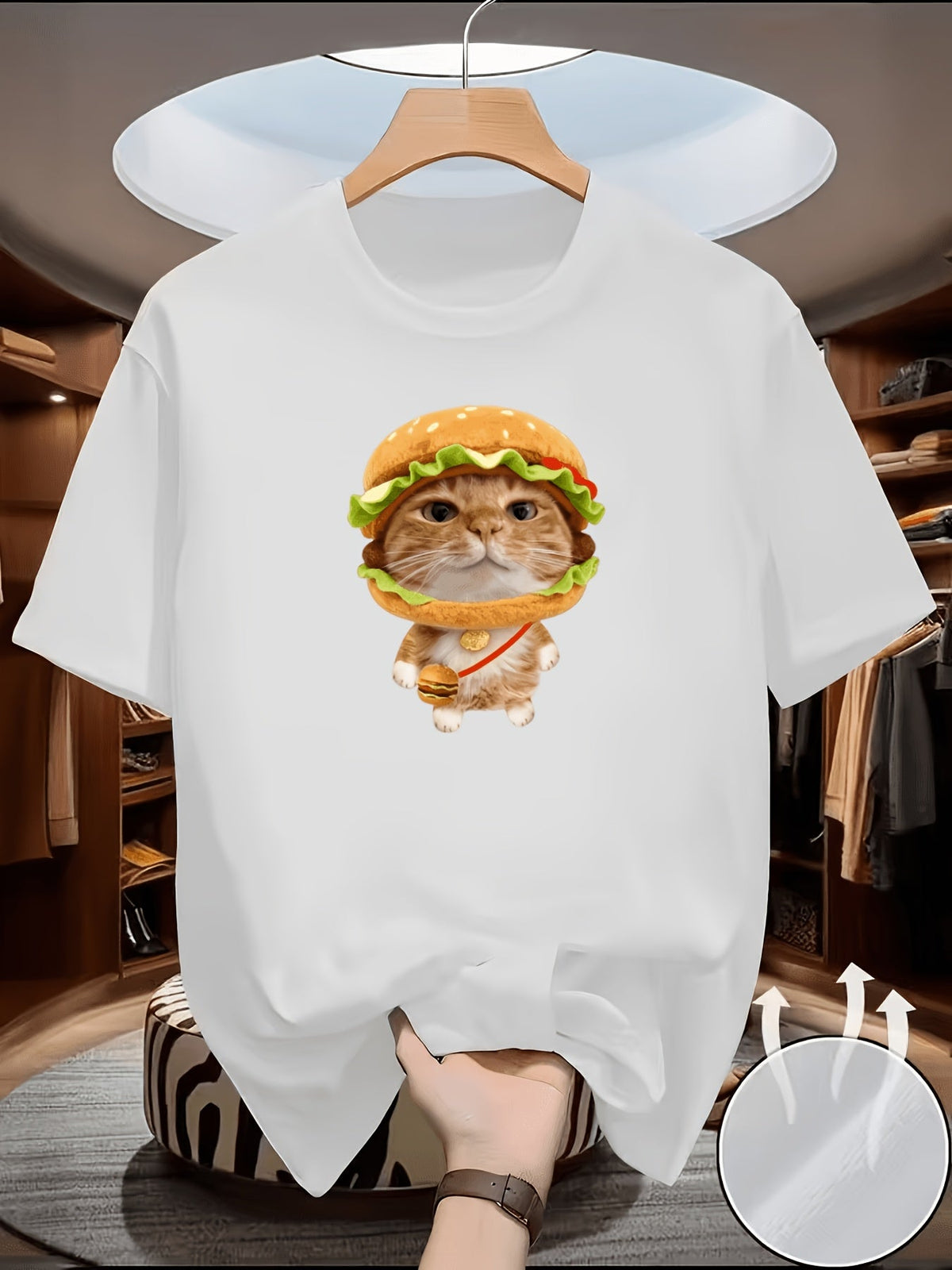 Funny Pet Cat with Hamburger Crossbody Bag Graphic Casual Streetwear T-shirt