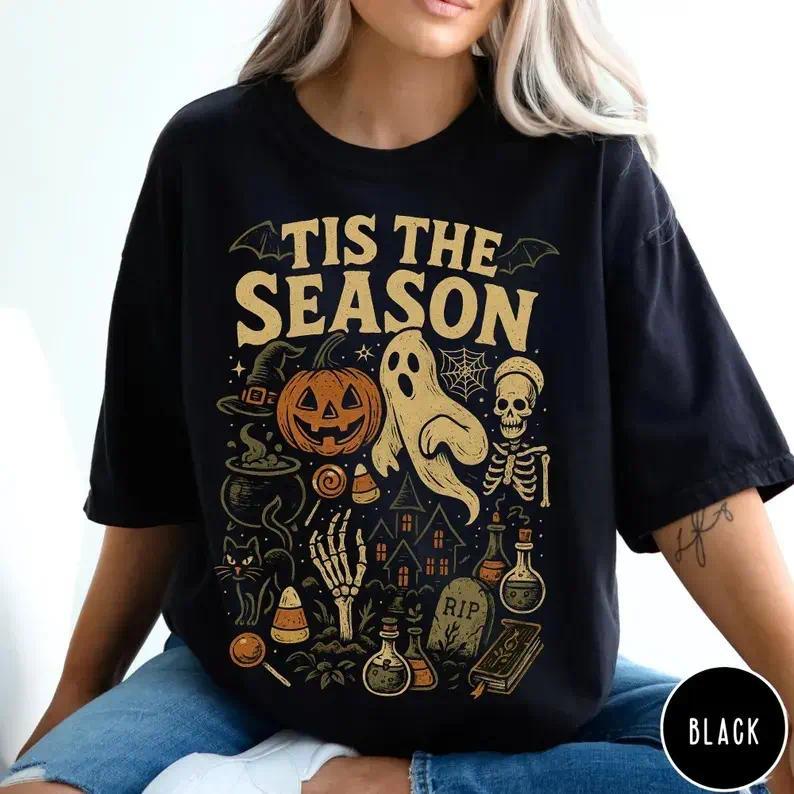 Pumpkin Ghost Graphic Tee, Tis' the Season Halloween Shirt product image 10