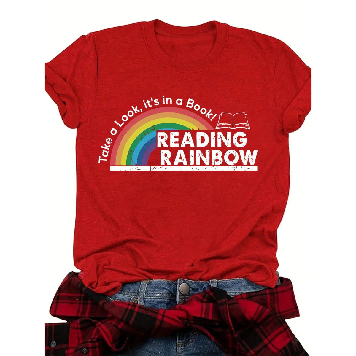 Women's Reading Rainbow Graphic Tee With Book Design Soft product image 1