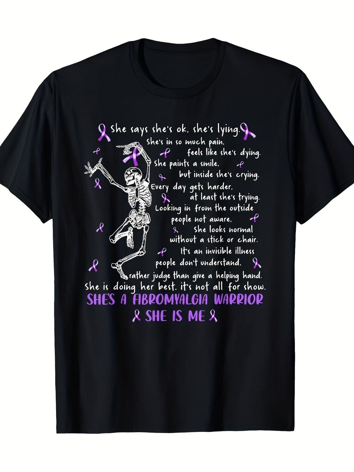 Myofibrositis Warrior Skull Pattern T-Shirt,Purple Ribbon product image 2