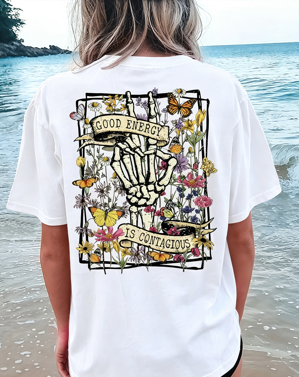 Women’s Floral Skeleton & Butterfly Graphic Print T-Shirt product image 1