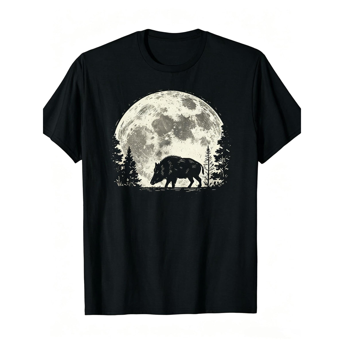 Wild Boar & Moon Night Forest Design - Short Sleeve Tee for product image 10