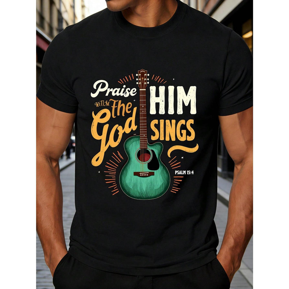 Retro Typography Men'S T-Shirt Praise Him With The God product image 1