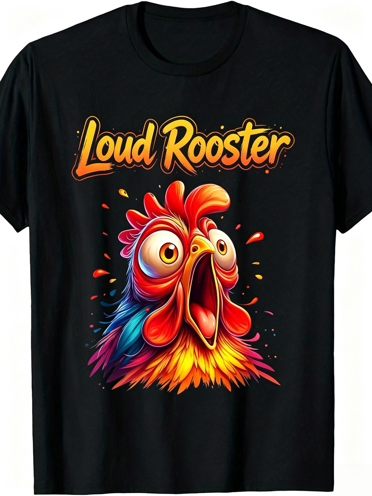 Men’s Funny Loud Rooster Graphic Tee, Colorful Cartoon product image 2