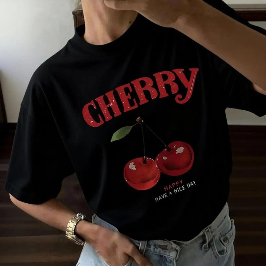 Casual Streetwear Tshirt with Cherry Letter Graphic product image 2