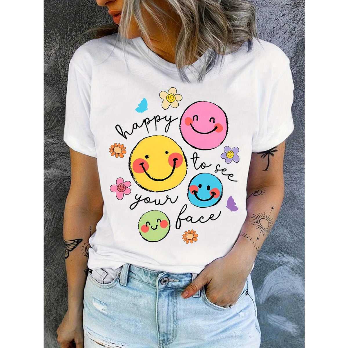 Funny Cartoon Joyful Face Printed T-Shirt, Back to Teacher product image 1