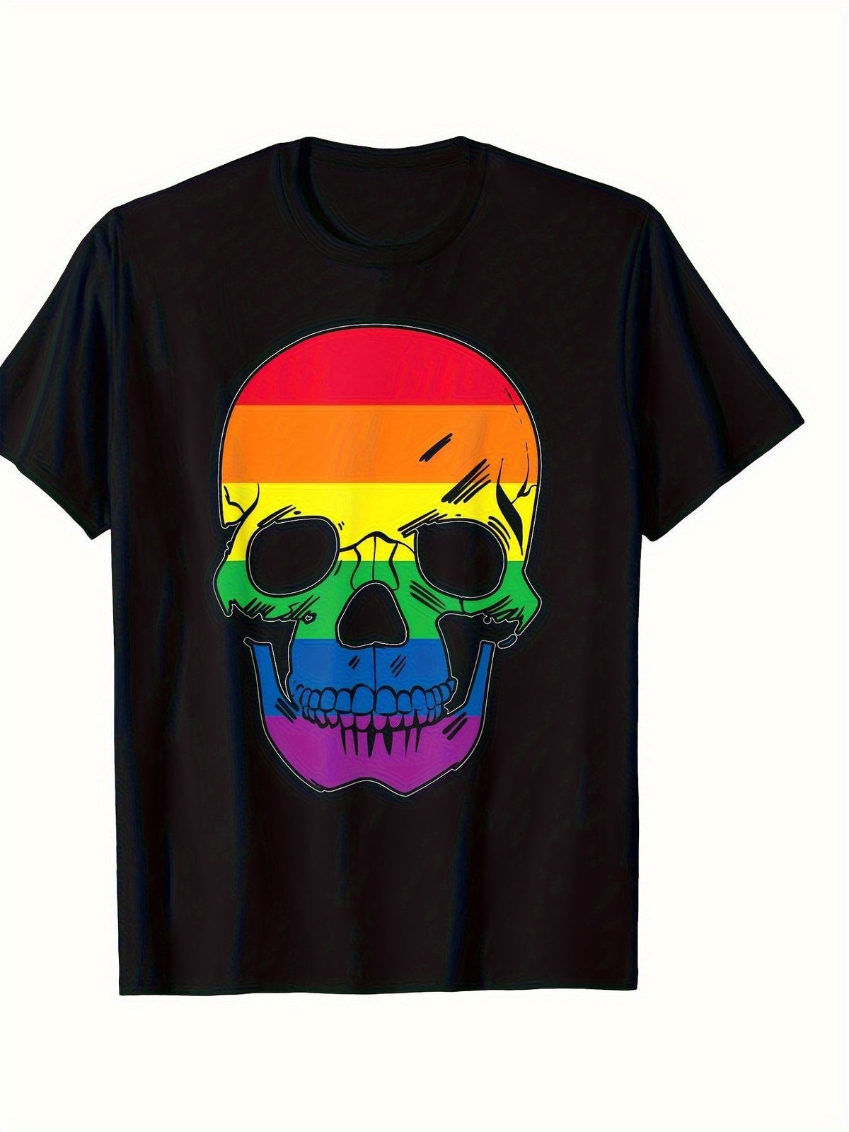 Men's Halloween Rainbow Skull Pattern T-Shirt- Black Casual product image 2