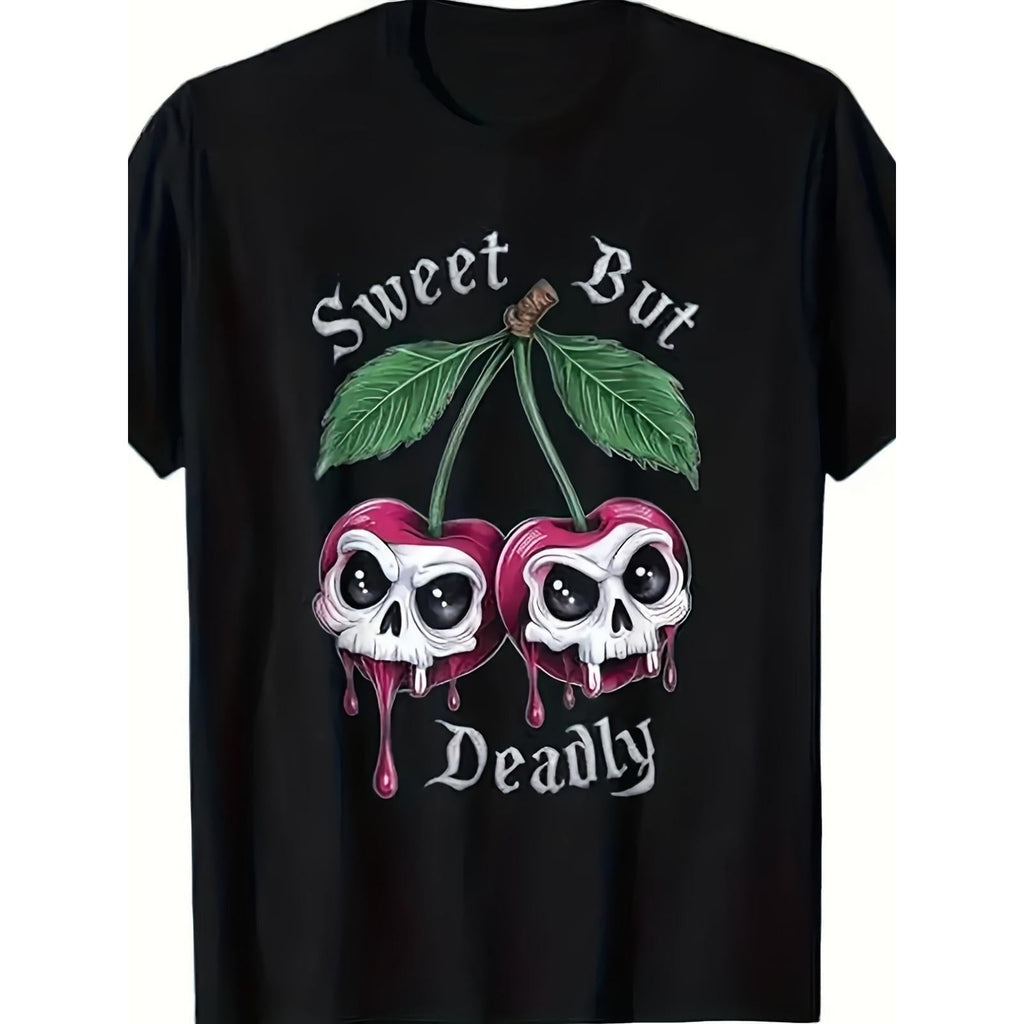 Sweet But Deadly Gothic Cherry Skull Graphic Tee for Men product image 2