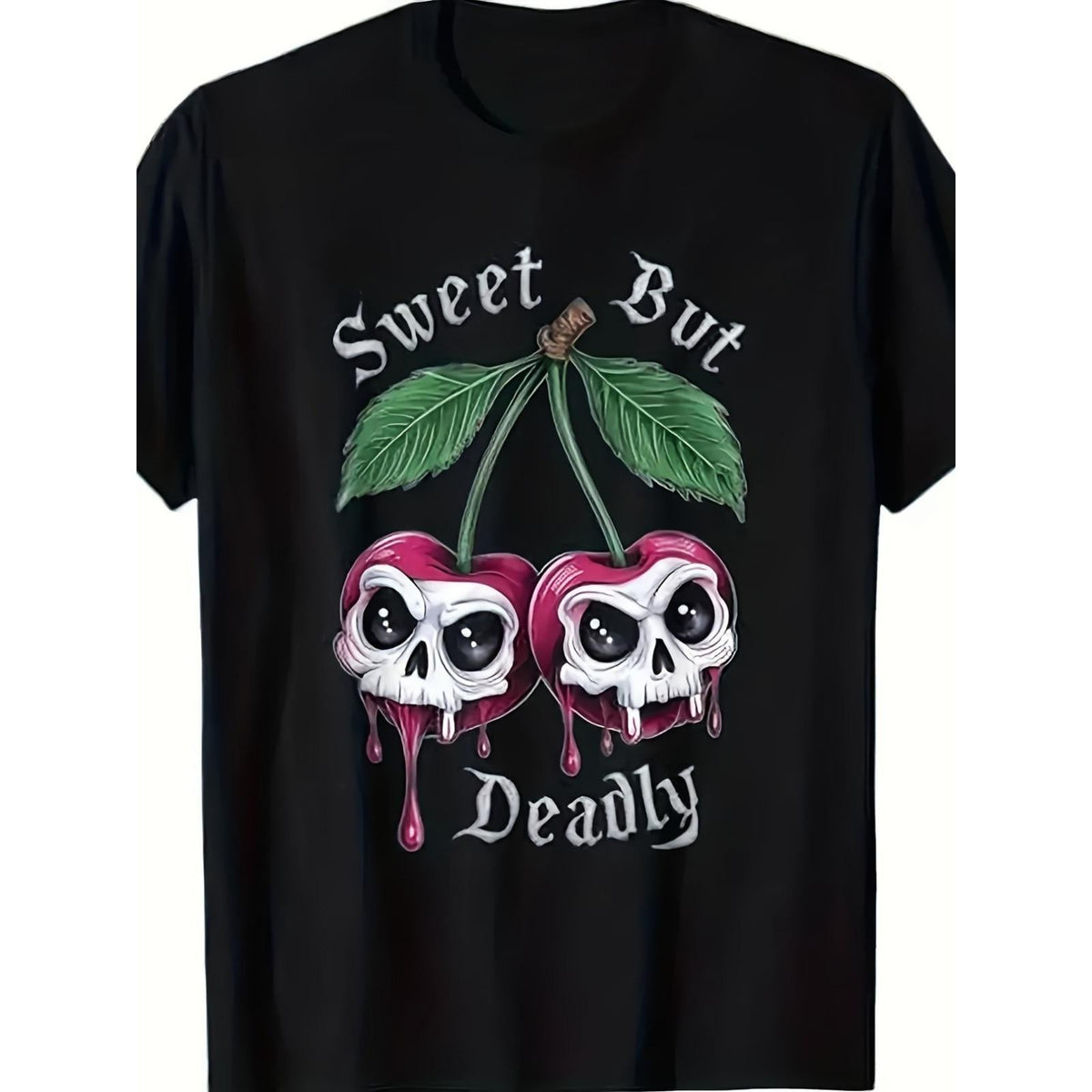 Sweet But Deadly Gothic Cherry Skull Graphic Tee for Men product image 2