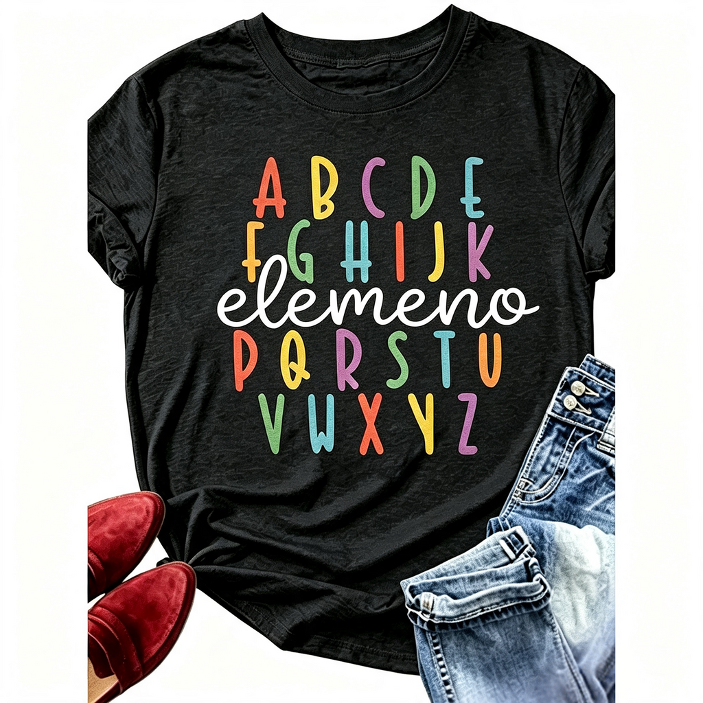 Elemeno ABC Alphabet Graphic T‑Shirt for Women, Retro product image 7