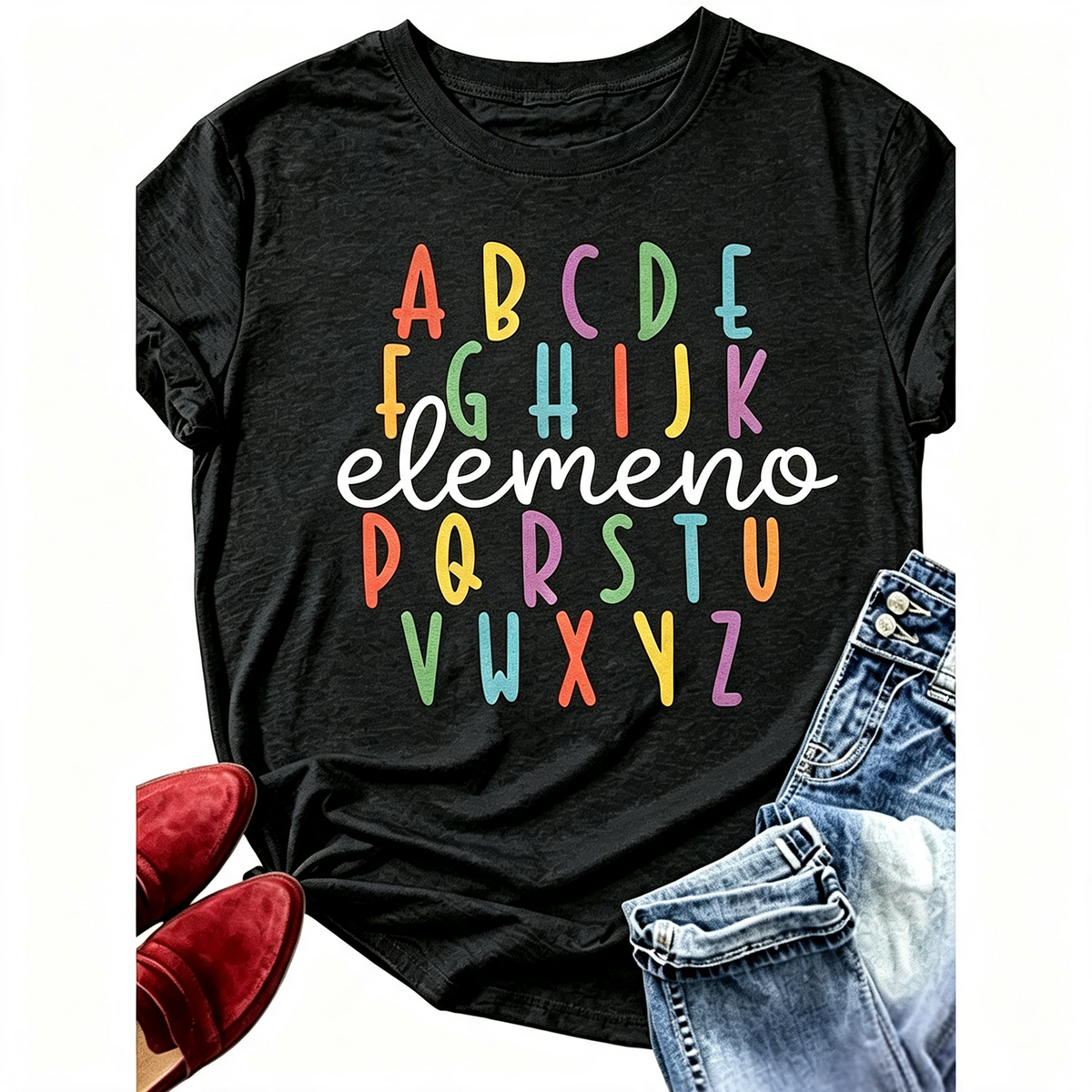 Elemeno ABC Alphabet Graphic T‑Shirt for Women, Retro product image 7