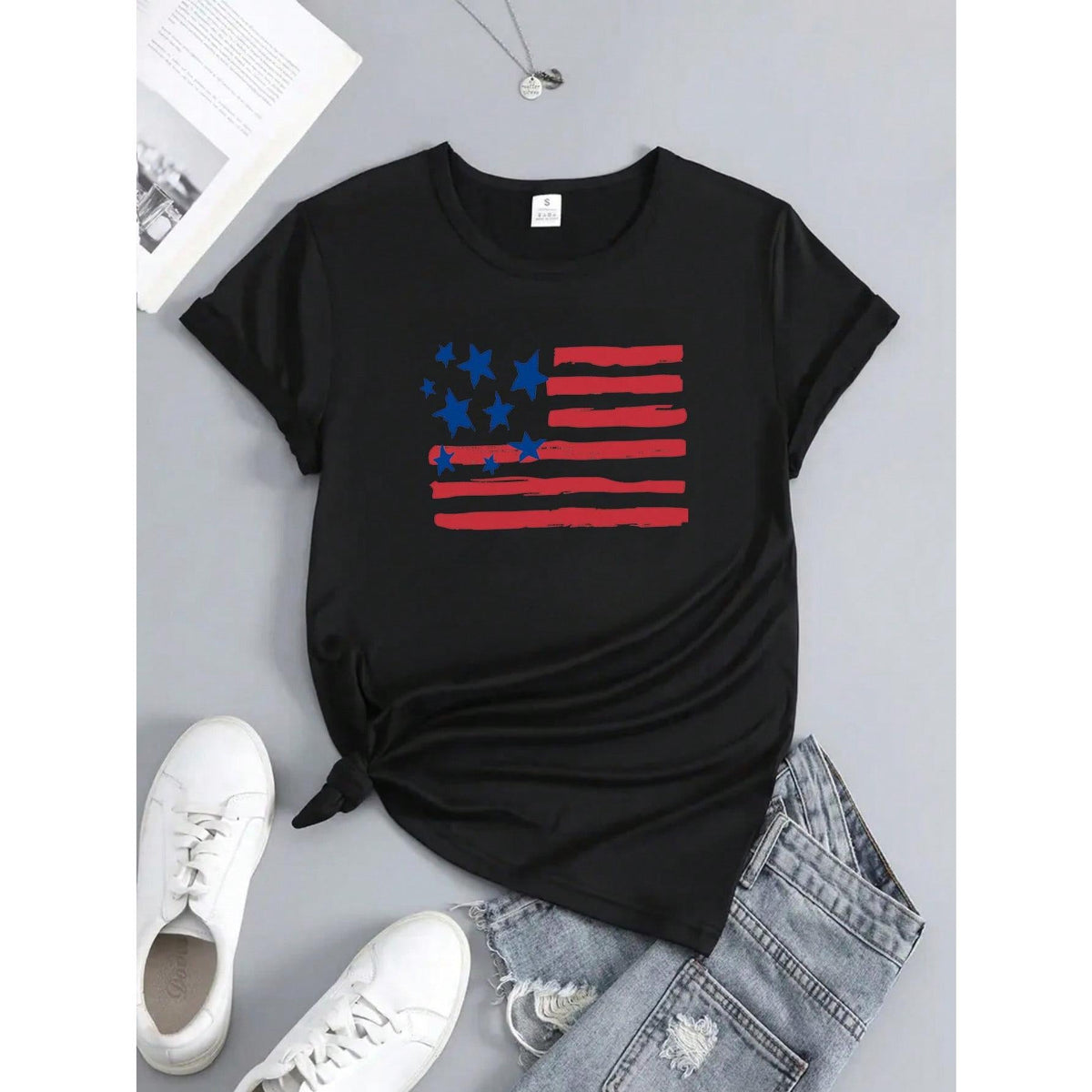 Women's Patriotic American Flag Print T-Shirt - Casual product image 9