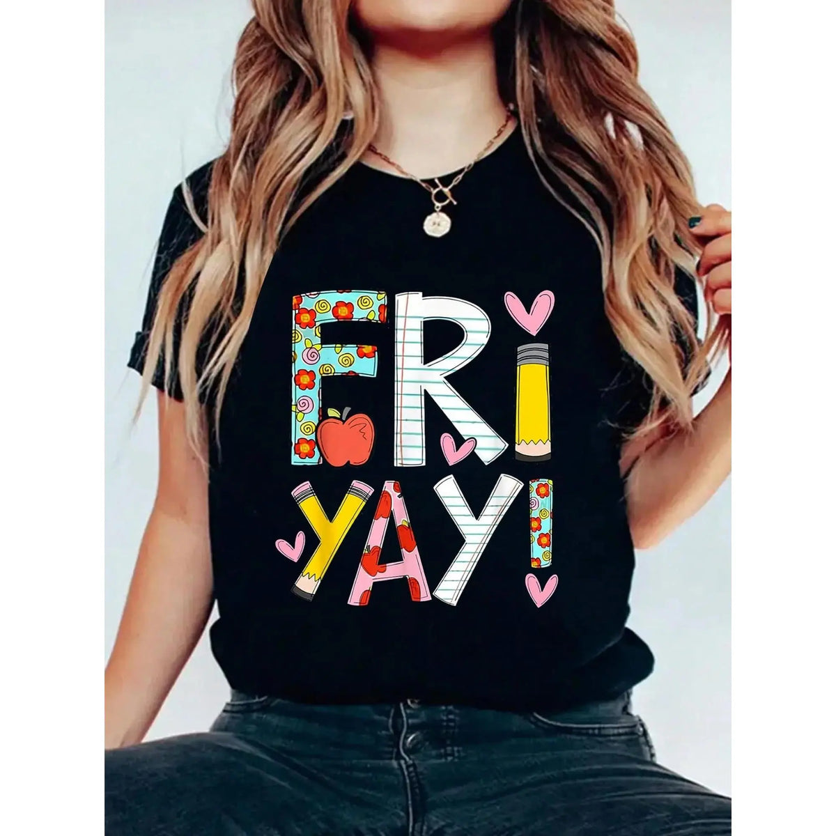 Fri-Yay! Women's Fun Friday Teacher T-Shirt – Colorful product image 1