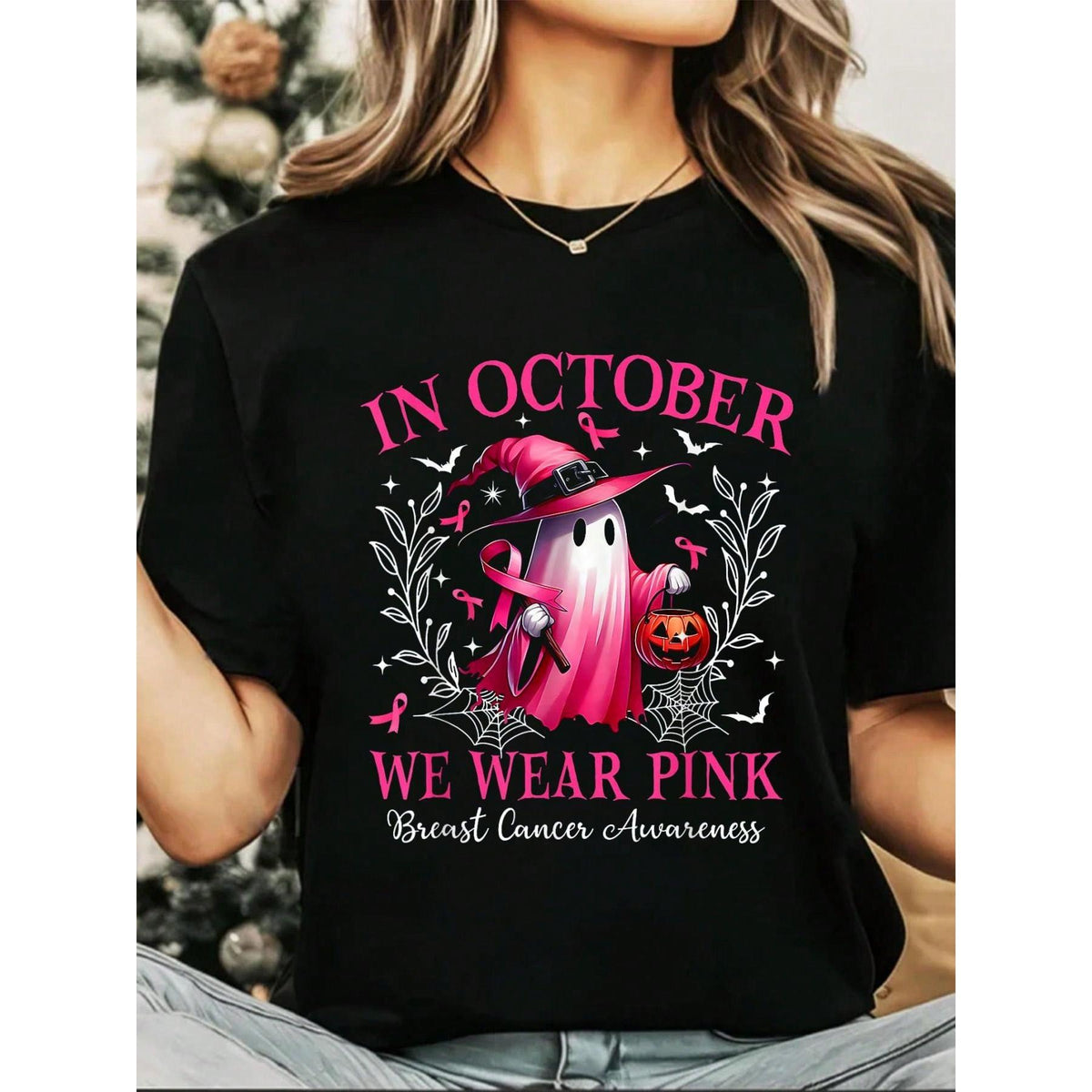 In October We Wear Pink Ghost Witch Breast Cancer Awareness product image 1