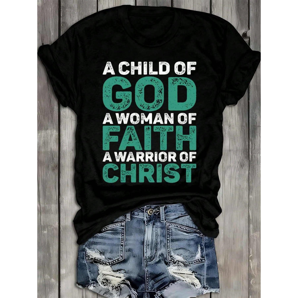 Women's Faith Warrior T-Shirt 100% Black Short Sleeve Round product image 1