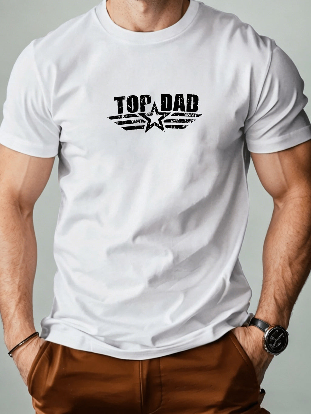 100% Cotton Casual Men's T-shirt, Summer Crew Neck Top Dad product image 1