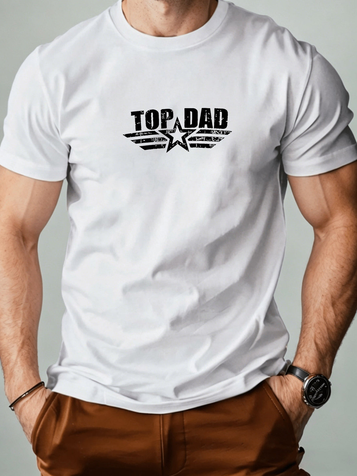 100% Cotton Casual Men's T-shirt, Summer Crew Neck Top Dad product image 1