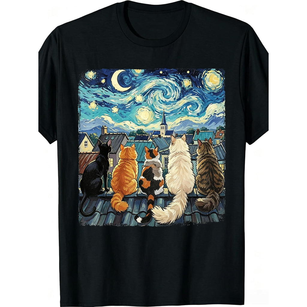 Funny Cat Starry Night Van Gogh Cats Rooftop Scene Feline product image 1
