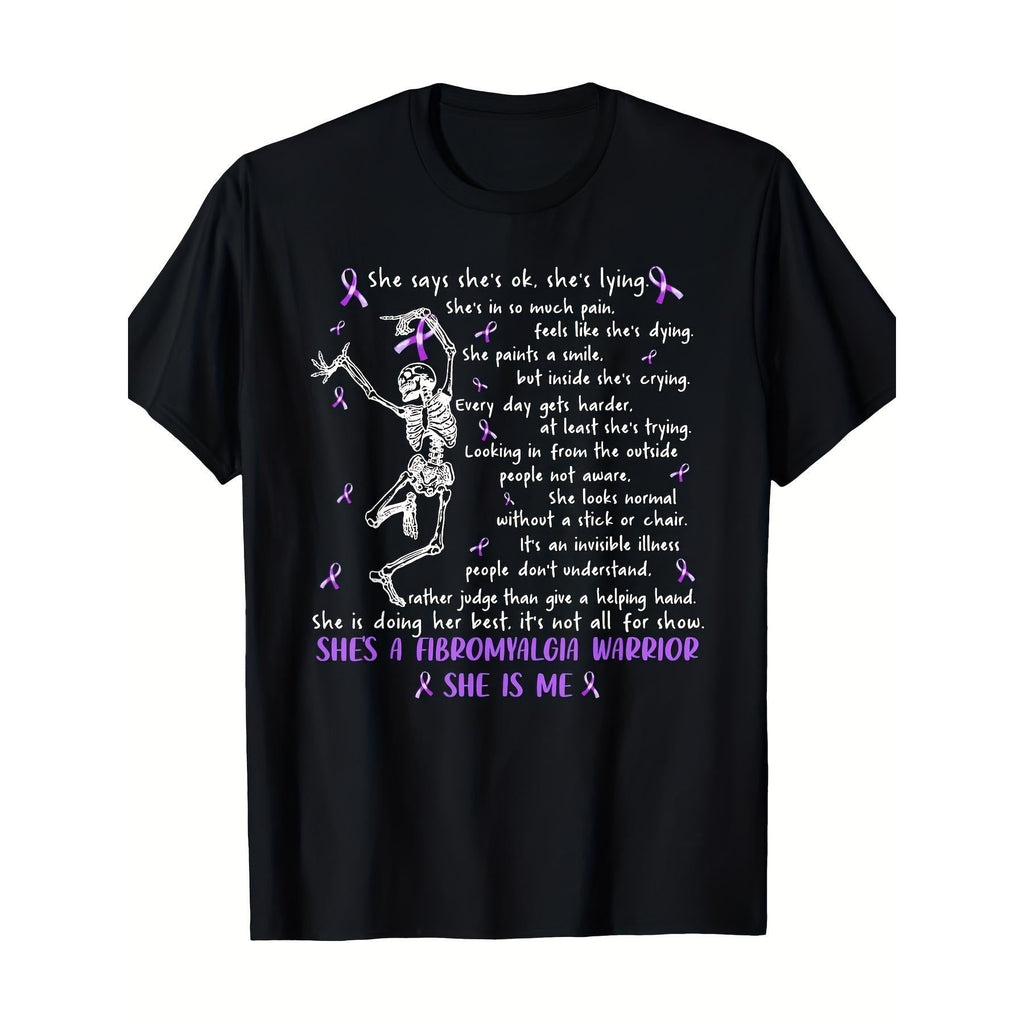 Myofibrositis Warrior Skull Pattern T-Shirt, Purple Ribbon product image 1