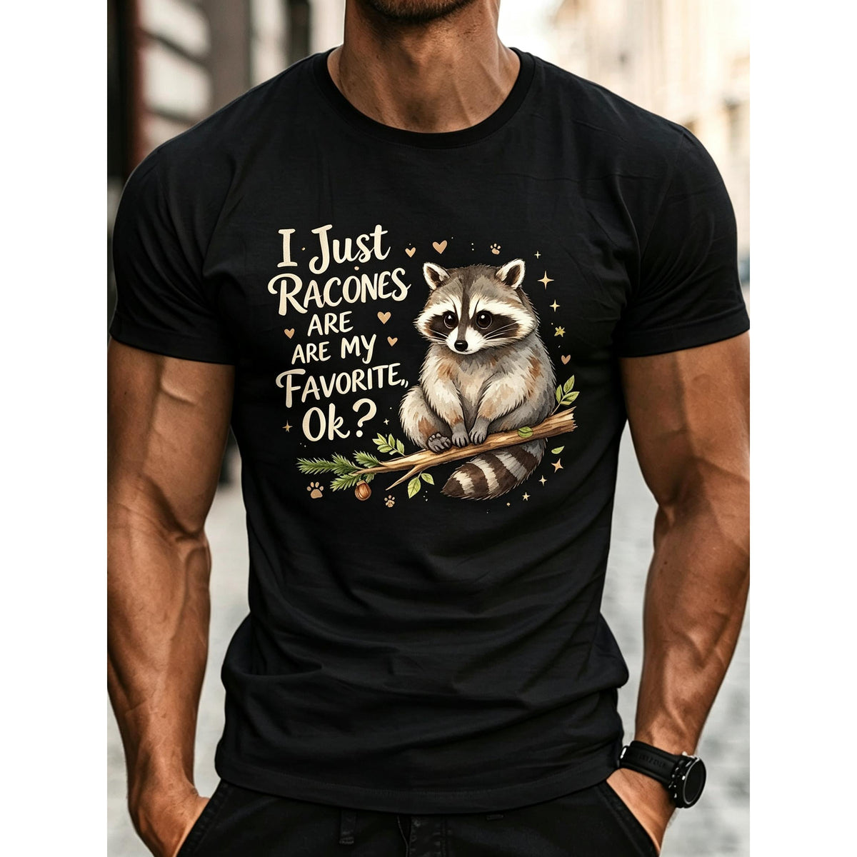 Men'S Casual Round Neck T-Shirt, Tee with Raccoon Pinecone product image 1