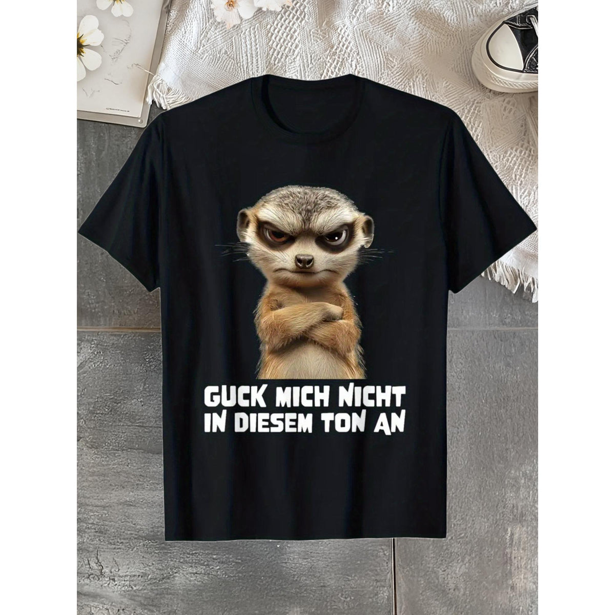 Black Casual Crew Neck Short-Sleeved T-Shirt, Printed with product image 9