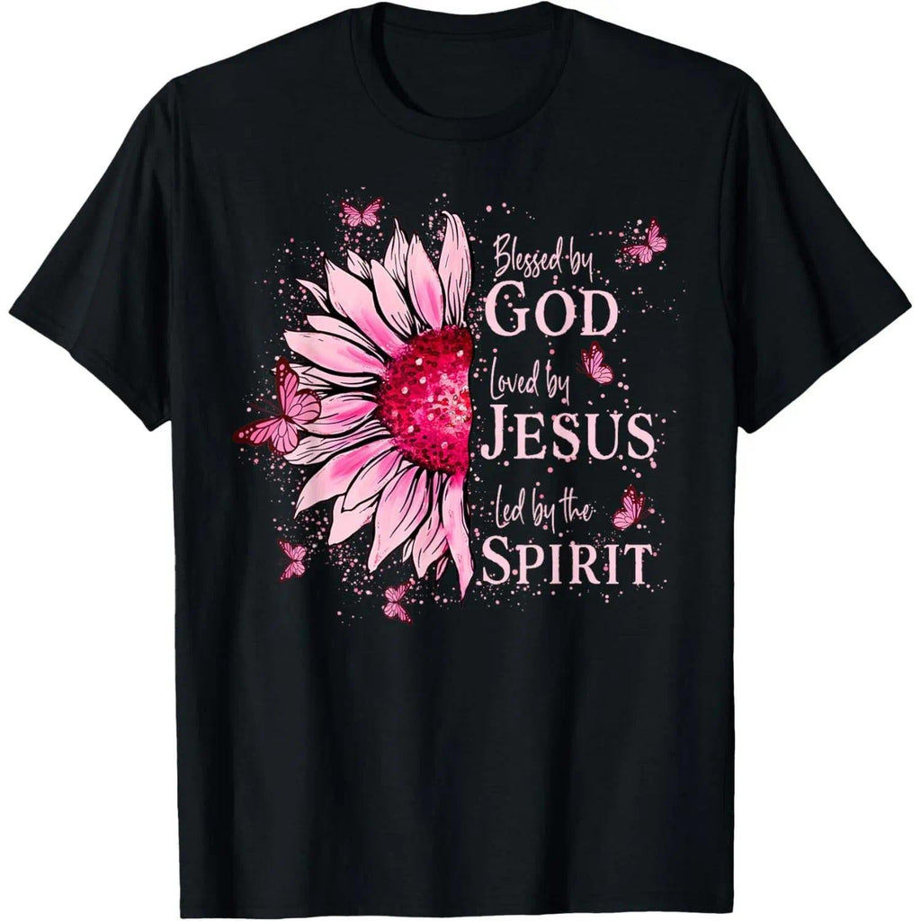 Blessed By God - Loved By Jesus Pink Sunflower T-Shirt product image 1