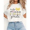 Women's White First Grade Teacher T-Shirt With Pencil Bow & product image 1