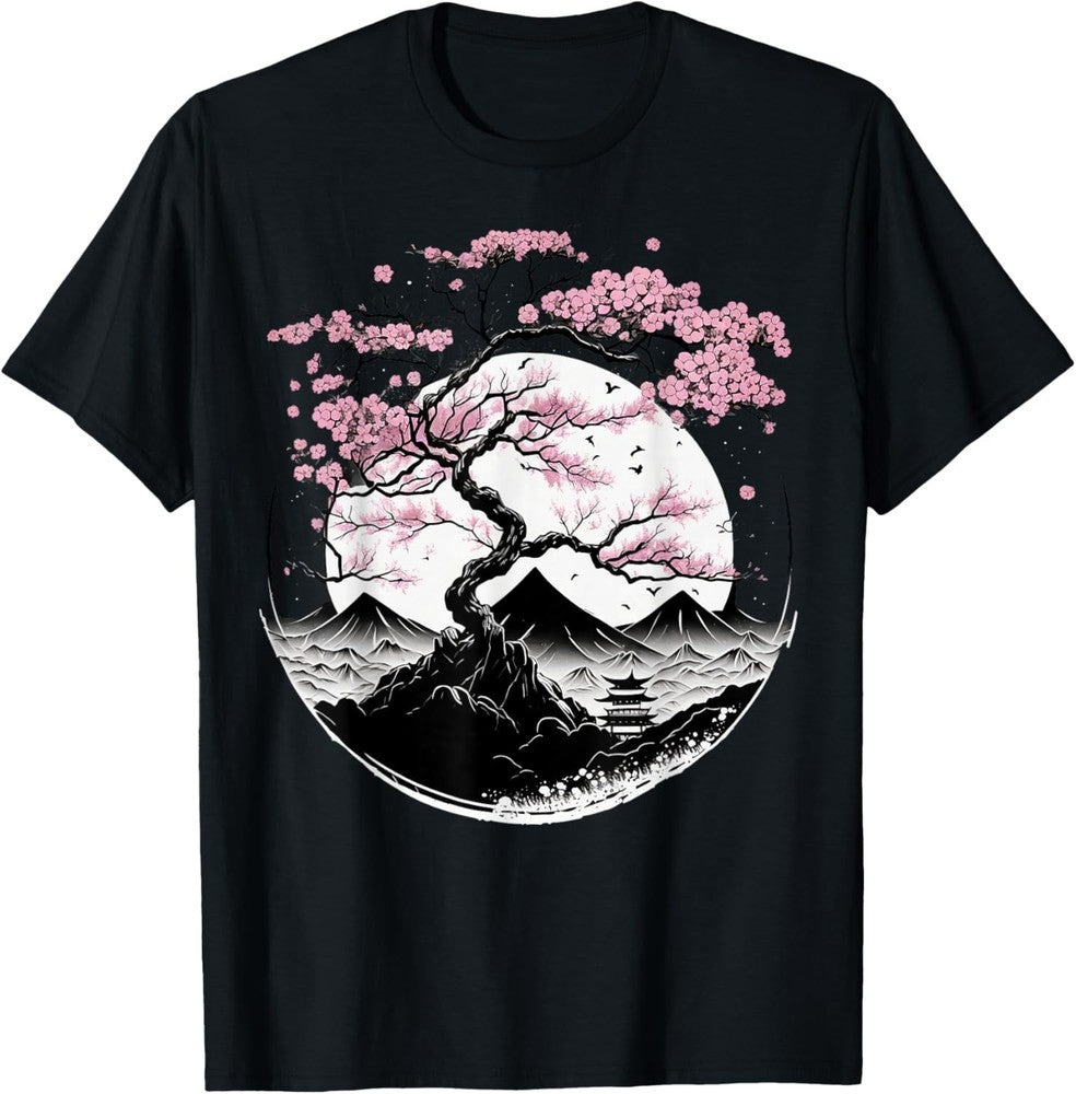 Mens Womens Japanese Cherry Blossom T-Shirt Zen Garden Moon product image 1