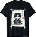 Samurai Cat Japanese Art Sumi-e Novelty Kawaii Funny T-Shirt product image 1