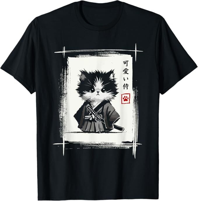 Samurai Cat Japanese Art Sumi-e Novelty Kawaii Funny T-Shirt product image 1