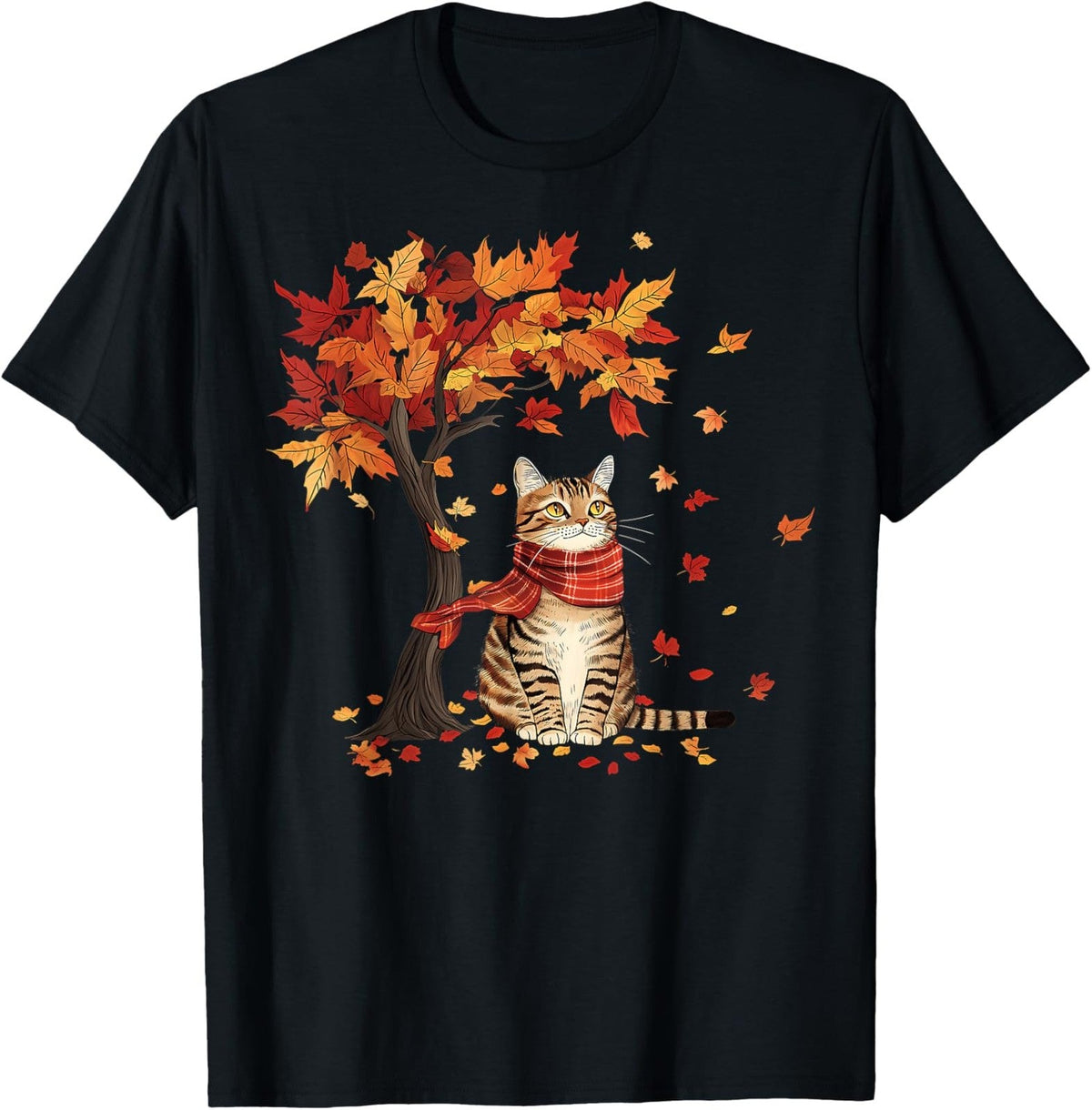 Cat Leaf Fall Tree Hello Autumn Thanksgiving Unisex T-Shirt product image 7