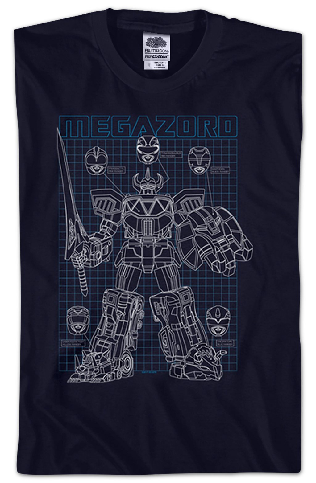 Schematic Megazord Mighty Morphin Power Rangers T-Shirt product image 2