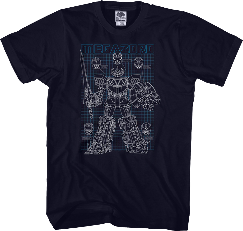 Schematic Megazord Mighty Morphin Power Rangers T-Shirt product image 1