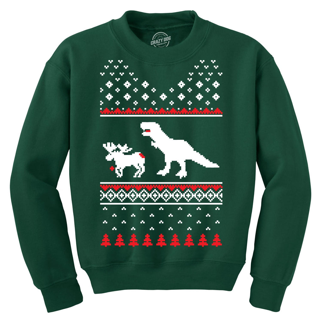T-Rex Attack Christmas Ugly Sweater Crew Neck Sweatshirt product image 4