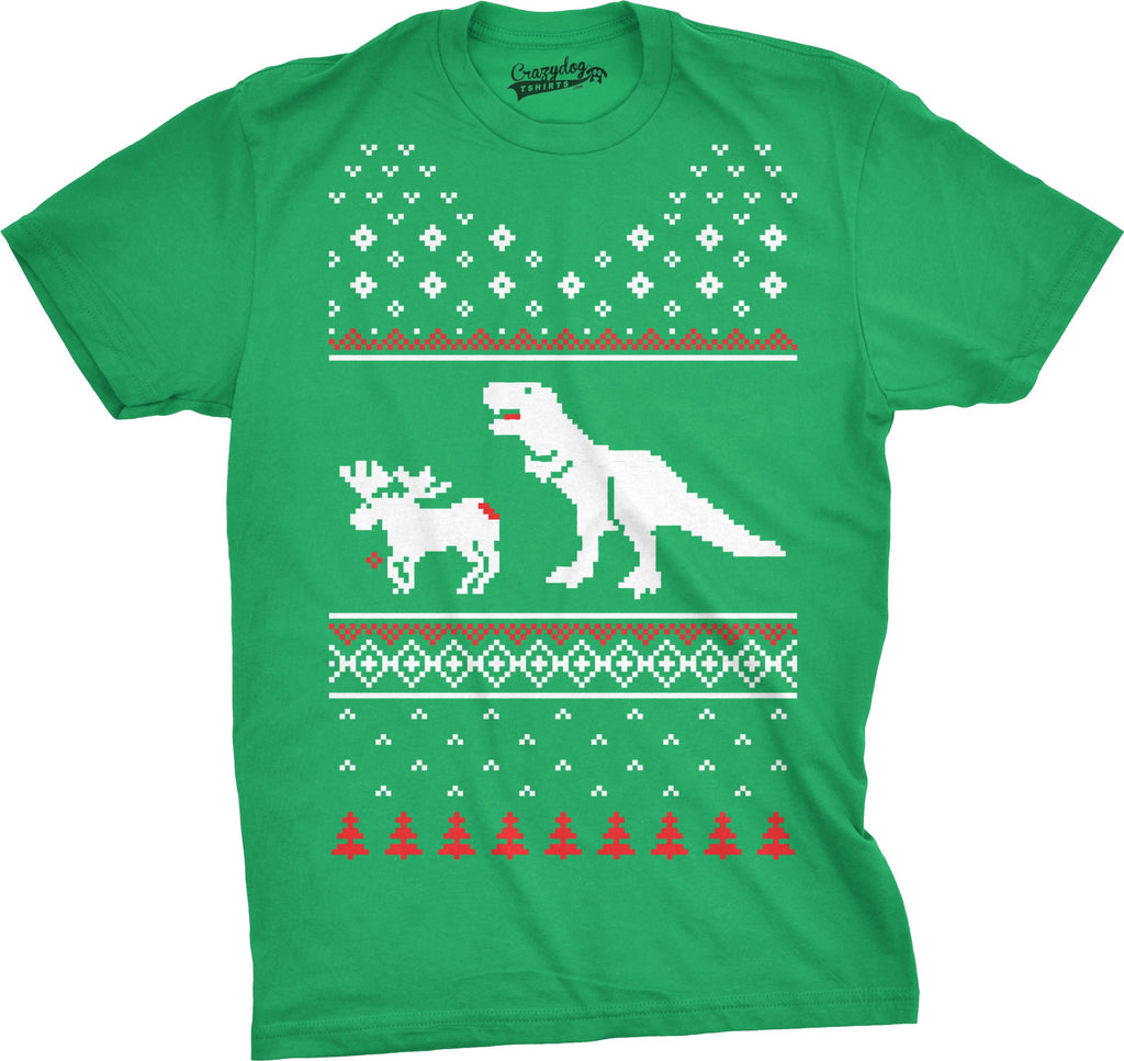 T-Rex Attack Ugly Christmas Sweater Men's T Shirt product image 6