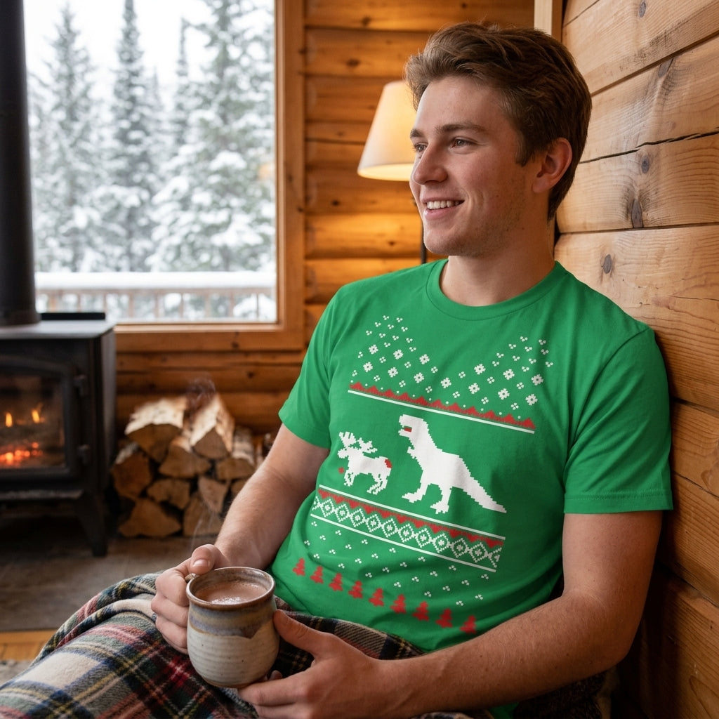 T-Rex Attack Ugly Christmas Sweater Men's T Shirt product image 4