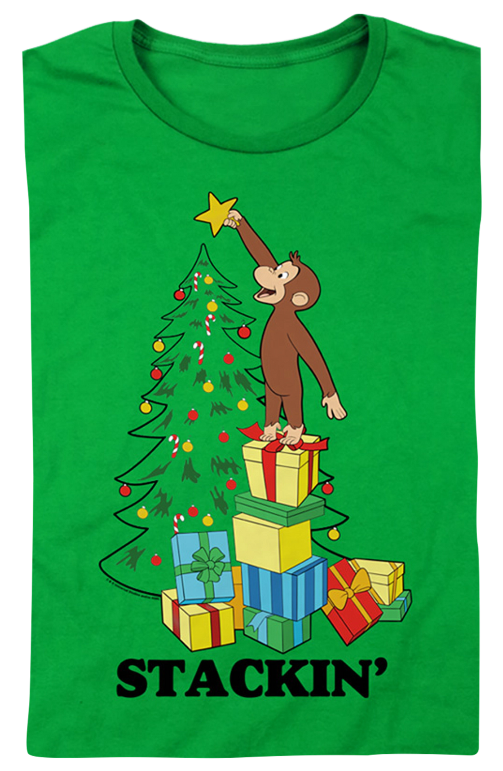 Womens Stackin' Curious George Christmas Shirt product image 1