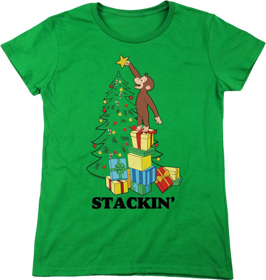 Womens Stackin' Curious George Christmas Shirt product image 2